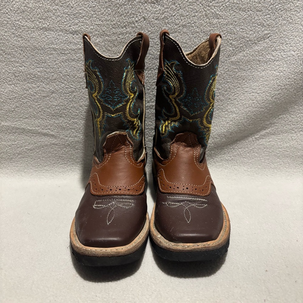 Kids Brown Western Embroidered Pull-On Boots